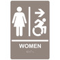 Taupe Braille WOMEN Restroom Right Sign with Dynamic Accessibility Symbol RRE-14856R_White_on_Taupe