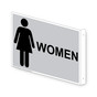 Projection-Mount Silver WOMEN Restroom Sign With Symbol
