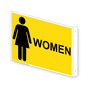 Projection-Mount Yellow WOMEN Restroom Sign With Symbol RRE-7000Proj-Black_on_Yellow