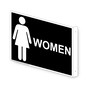 Projection-Mount Black WOMEN Restroom Sign With Symbol RRE-7000Proj-White_on_Black