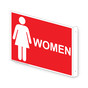 Projection-Mount Red WOMEN Restroom Sign With Symbol