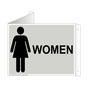 Pearl Gray Triangle-Mount WOMEN Restroom Sign With Symbol RRE-7000Tri-Black_on_PearlGray