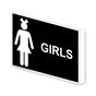 Projection-Mount Black GIRLS Restroom Sign With Symbol RRE-7002Proj-White_on_Black