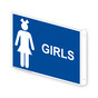 Projection-Mount Blue GIRLS Restroom Sign With Symbol RRE-7002Proj-White_on_Blue