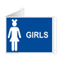 Blue Triangle-Mount GIRLS Restroom Sign With Symbol RRE-7002Tri-White_on_Blue
