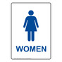 Portrait White Women Restroom Sign With Symbol RREP-7000-Blue_on_White