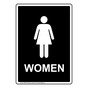 Portrait Black Women Restroom Sign With Symbol RREP-7000-White_on_Black