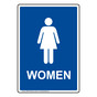 Portrait Blue Women Restroom Sign With Symbol RREP-7000-White_on_Blue