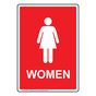 Portrait Red Women Restroom Sign With Symbol RREP-7000-White_on_Red