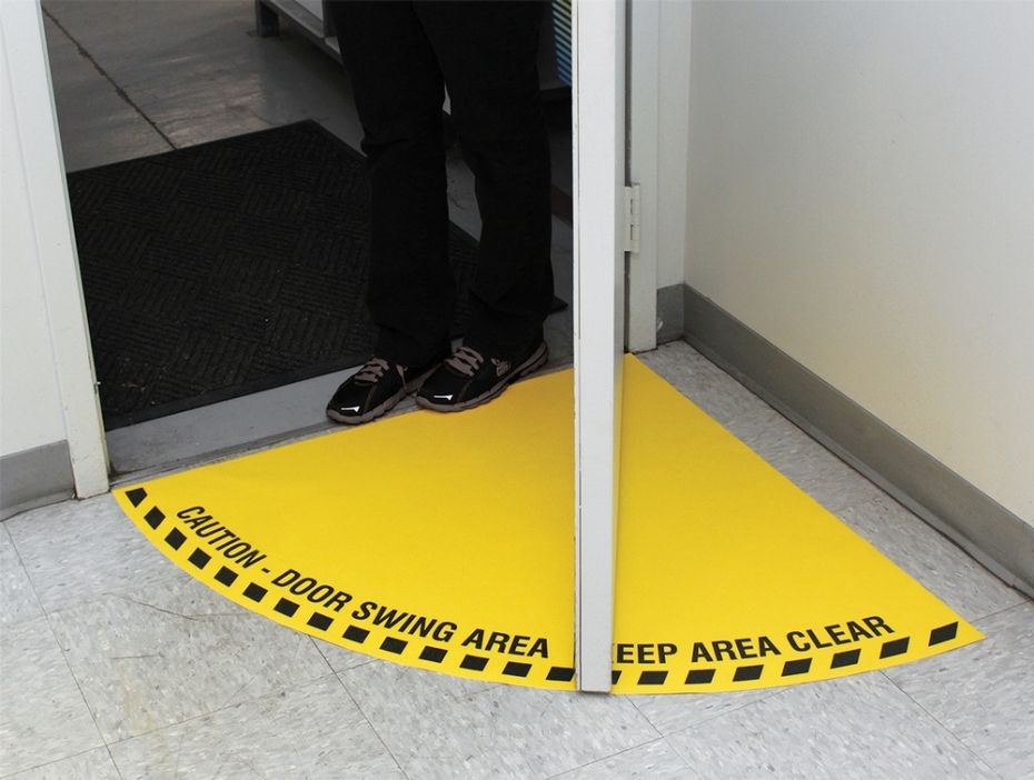 Caution HALF Door Swing Area Floor Sign