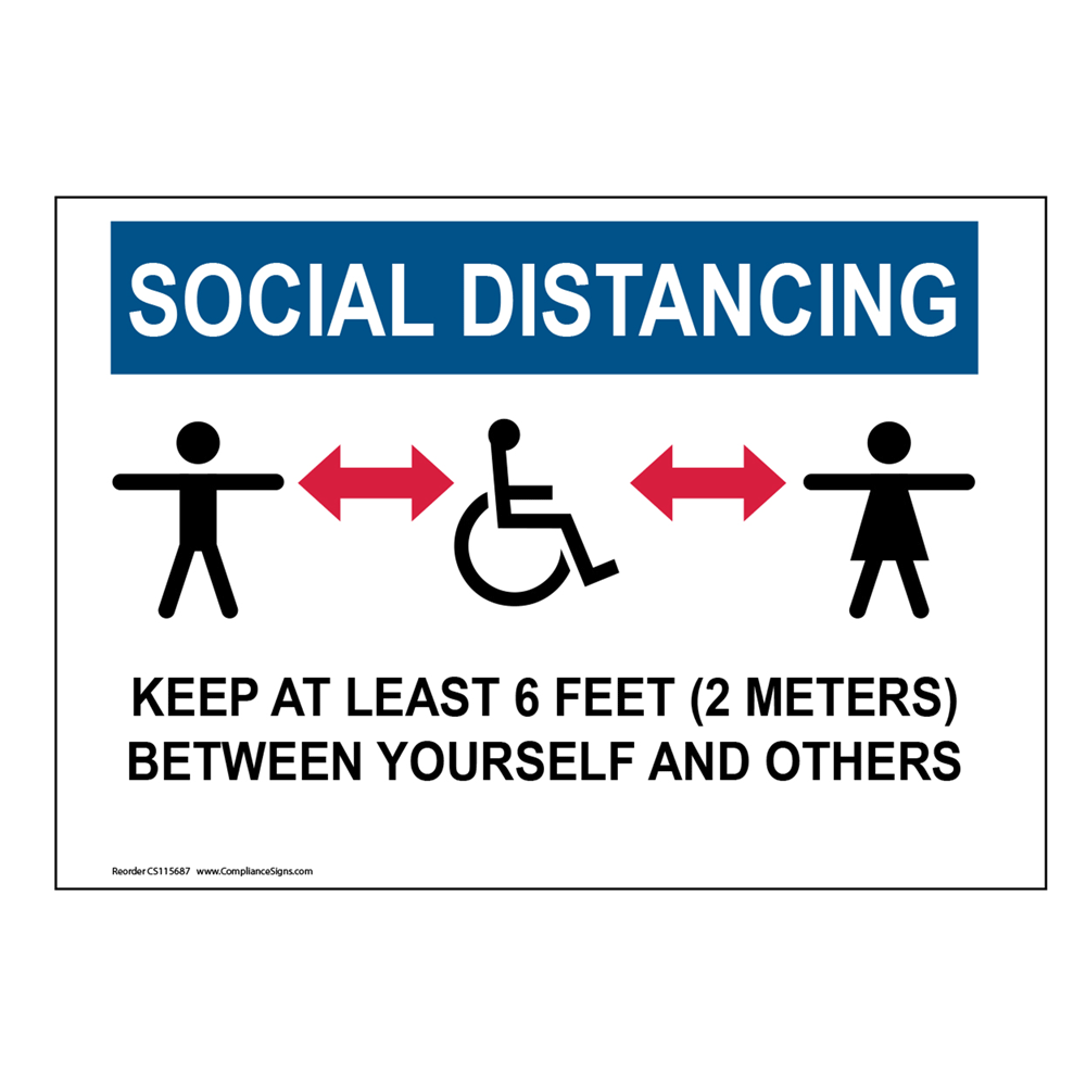 Social Distance Sign - 6 Feet - 4 Materials - Flu - Covid