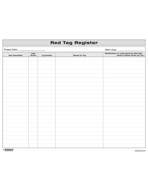 5S Red Tag Register Form