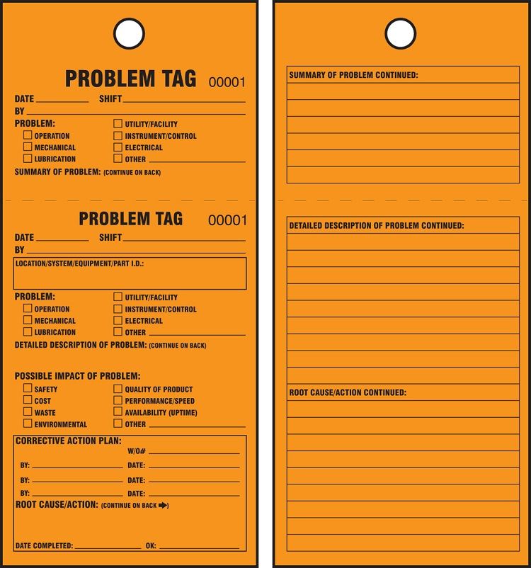 TPM Orange Tags: Problem Tag, 25 pk