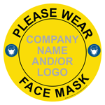 Yellow Please Wear Face Mask Round Floor Label with Company Name and / or Logo CS573635