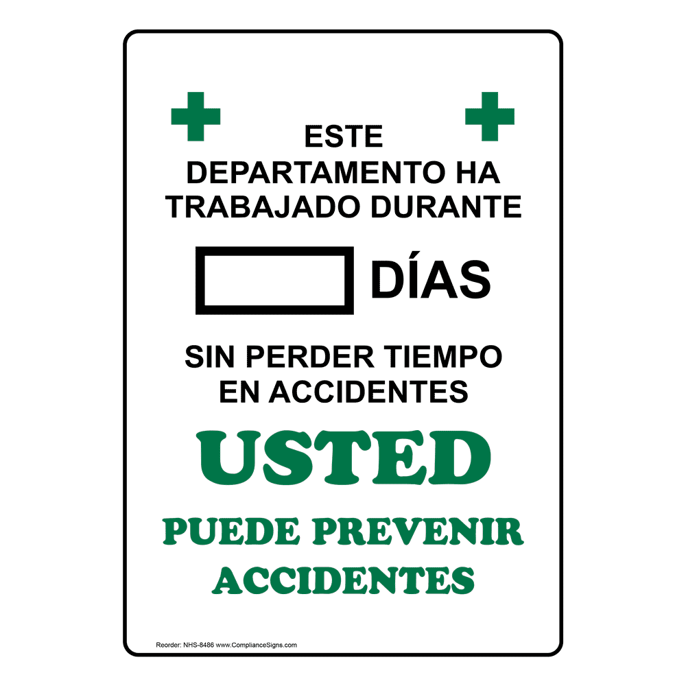 Spanish Dry Erase Sign Department Accident Free Days NHS 8486 Spanish Dry Erase Sign Department Accident Free Days NHS 8486