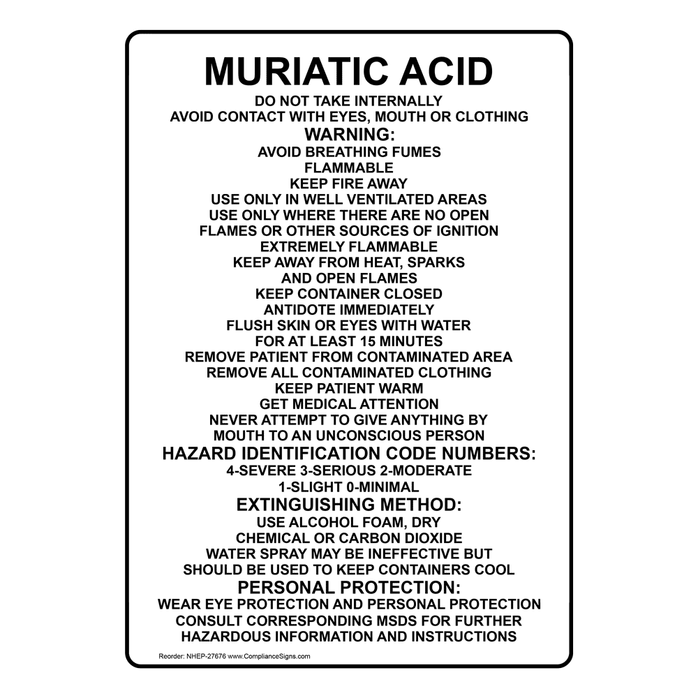 Vertical Sign Acid Muriatic Acid Extremely Flammable