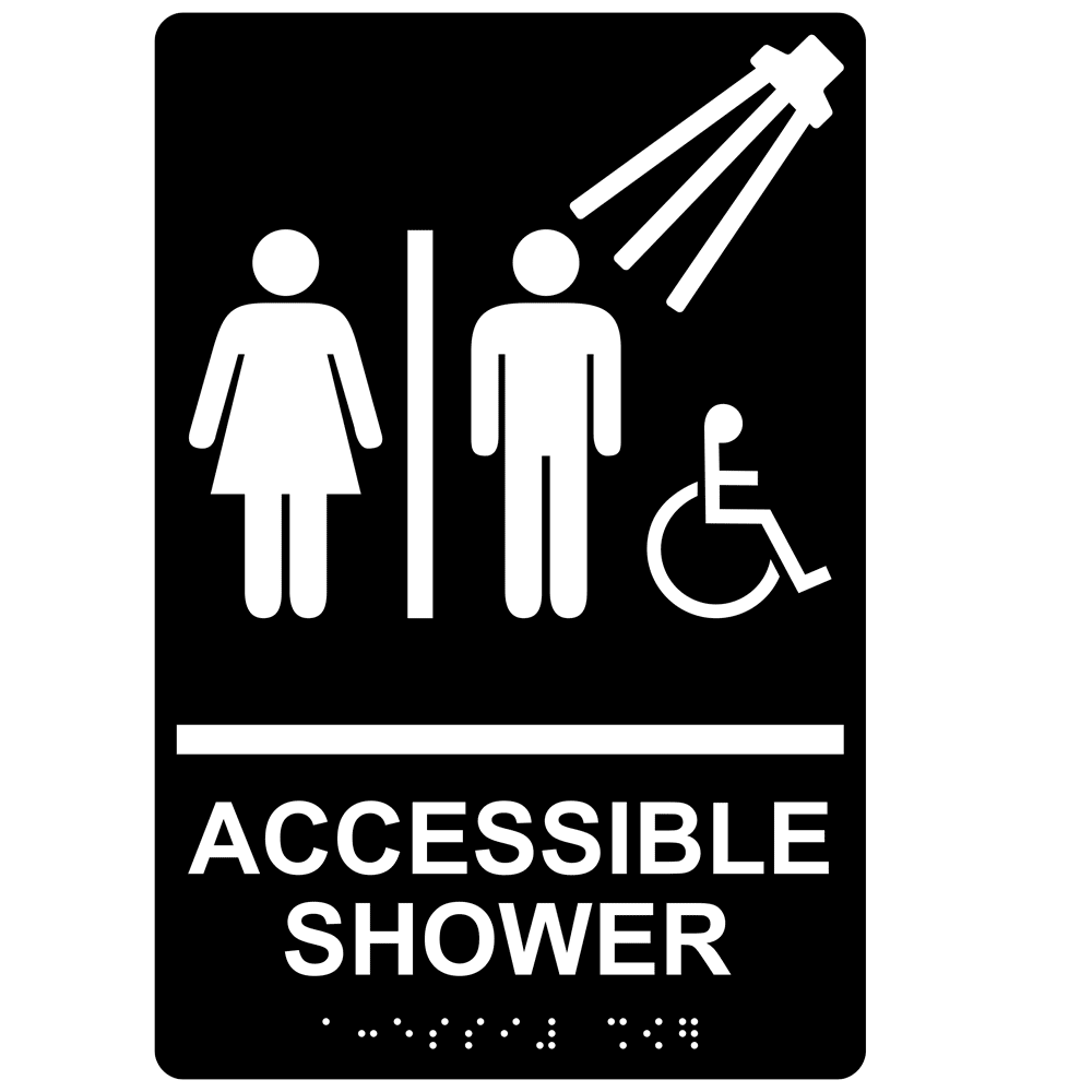 Black ADA Braille Accessible Shower Sign