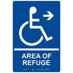 Blue Braille Area of Refuge Emergency Sign With Right Arrow