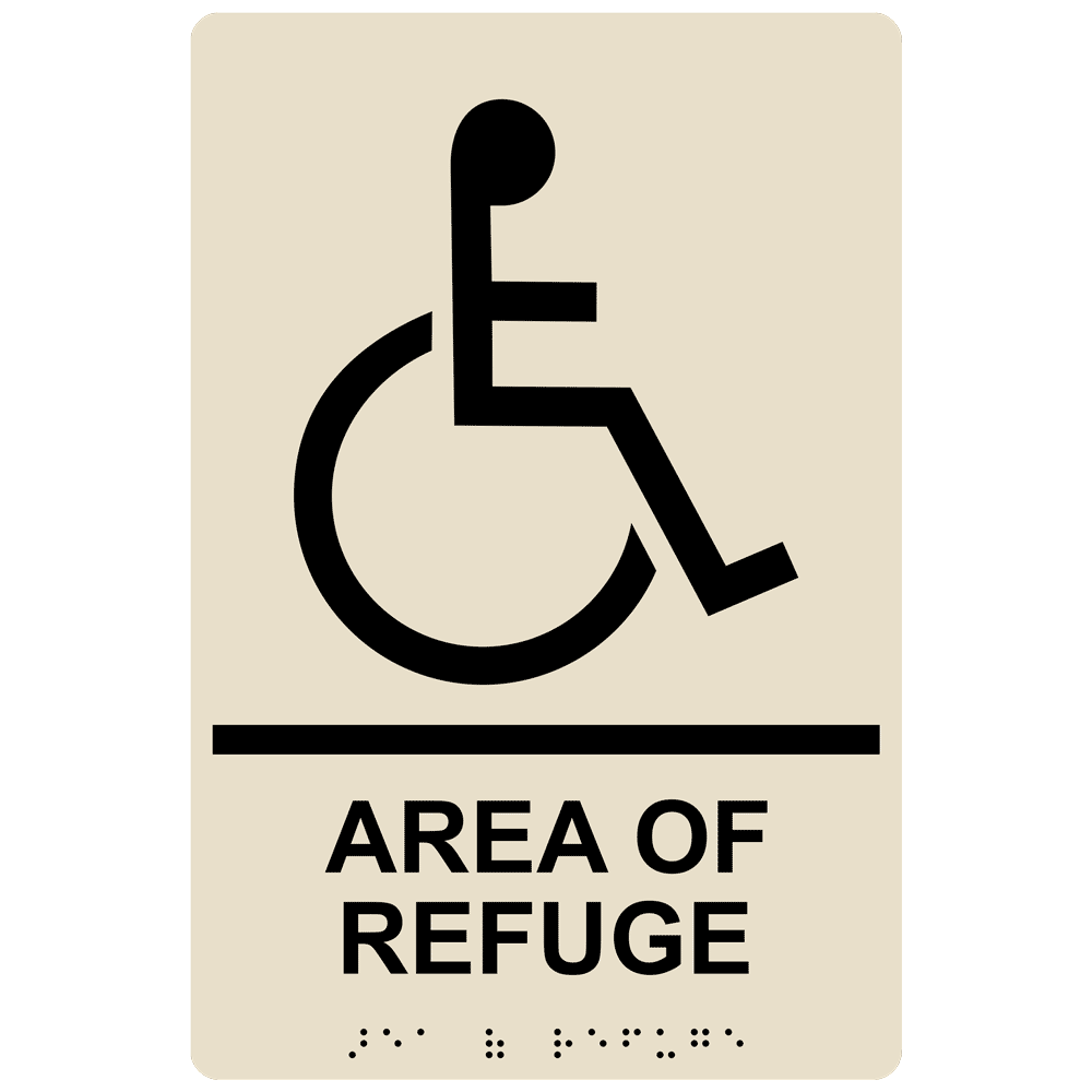 ADA Area Of Refuge Braille Sign RRE-910_BLKonAlmond Emergency Response