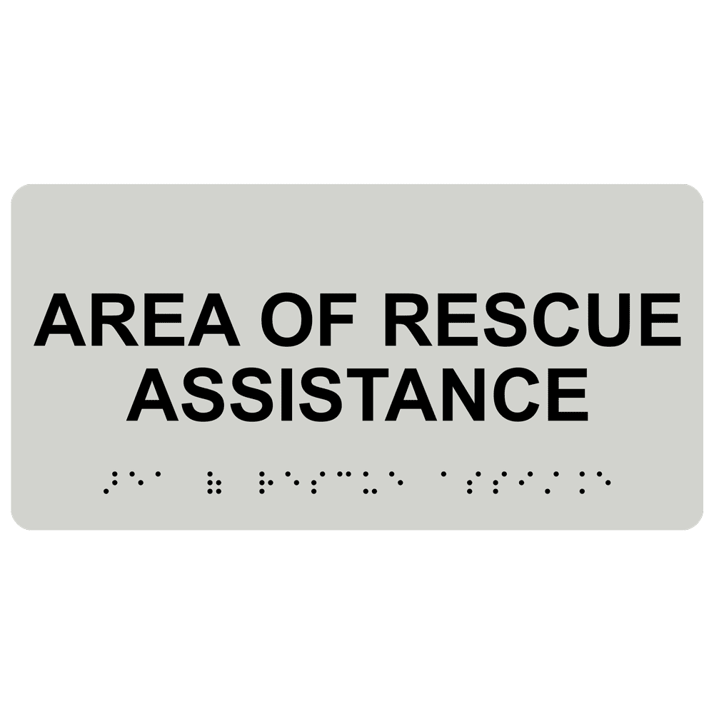 Grey Rescue Sign Raaf ADA Area Of Rescue Assistance Braille Sign RSME-257_BLKonPRLGY