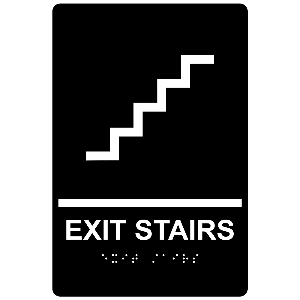Black ADA Braille Exit Stairs Sign With Symbol