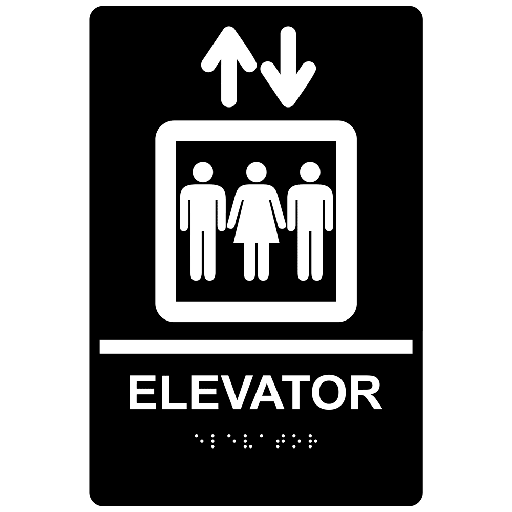 Black ADA Braille Elevator Sign With Symbol
