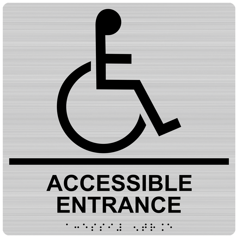ADA Accessible Entrance (Braille Sign RRE-28982-99_BLKonBRSLVR