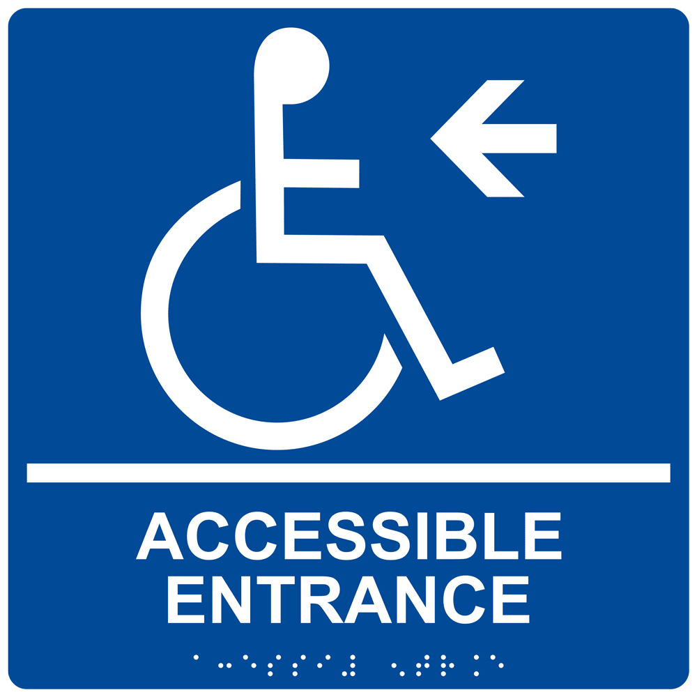 ADA Accessible Entrance Sign With Symbol RRE-32160-99_WHTonBLU
