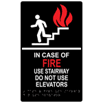 In Case Of Fire Stairway Elevator ADA Braille Sign RRE-265-MULTI_WHTonBLK