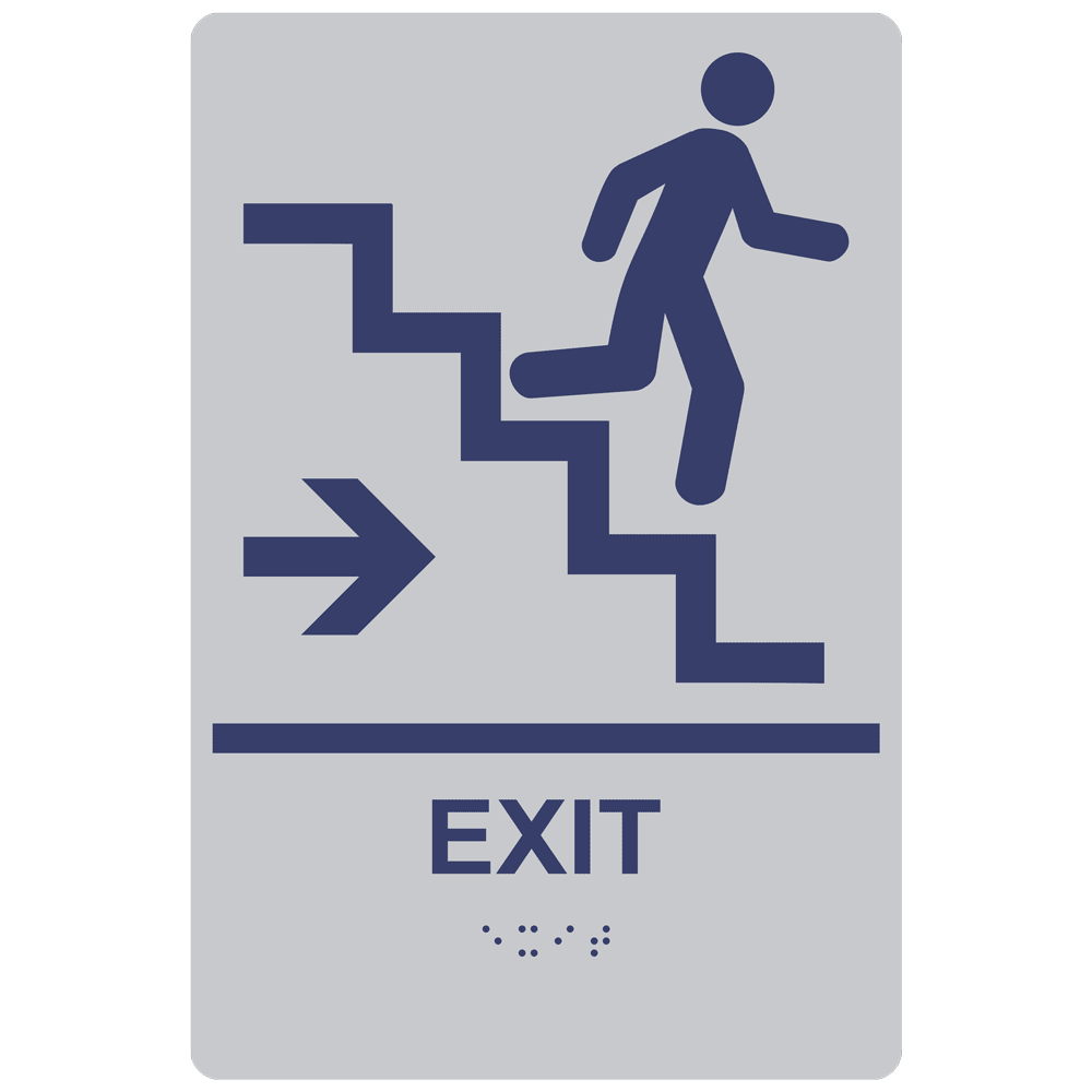 Portrait ADA Exit (Braille = Exit) Sign RRE-14790_MRNBLUonSLVR