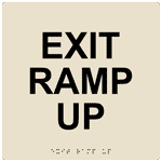 Square ADA Exit Ramp Up Braille Sign RRE-14795-99_BLKonAlmond