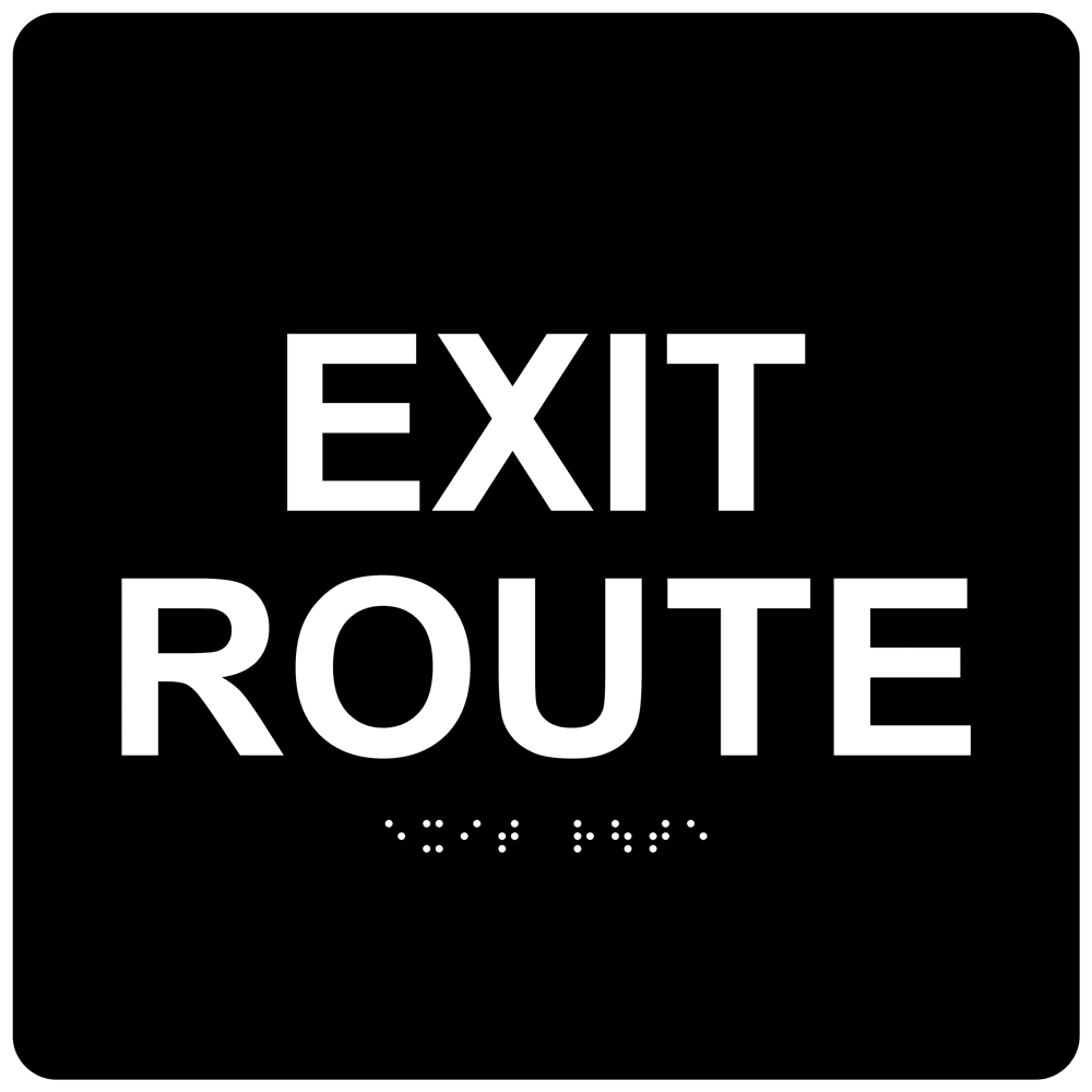 Black 6-Inch Square ADA Braille Exit Route Sign
