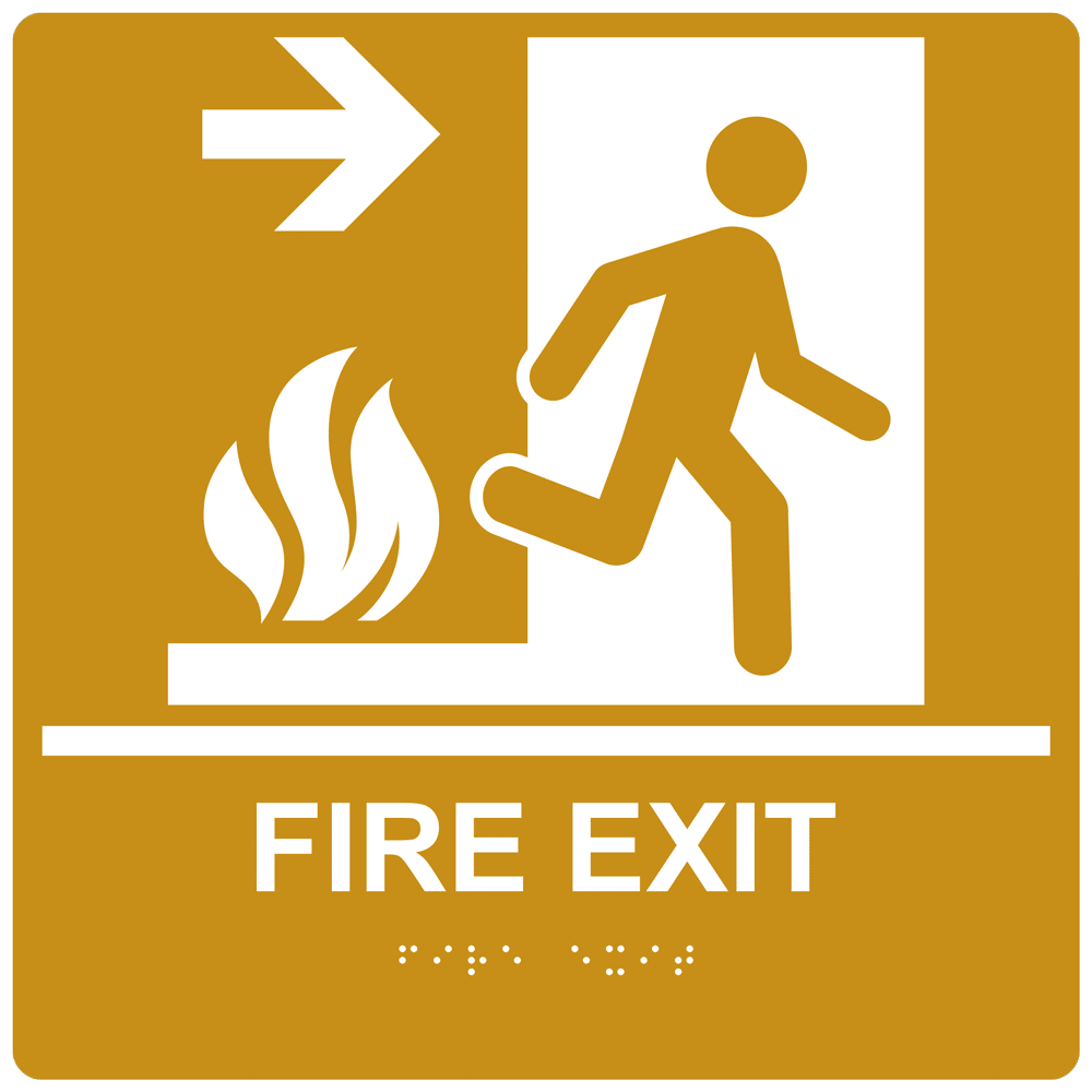 Square ADA Fire Exit (Braille = Fire Exit) Sign RRE-245-99_WHTonGLD