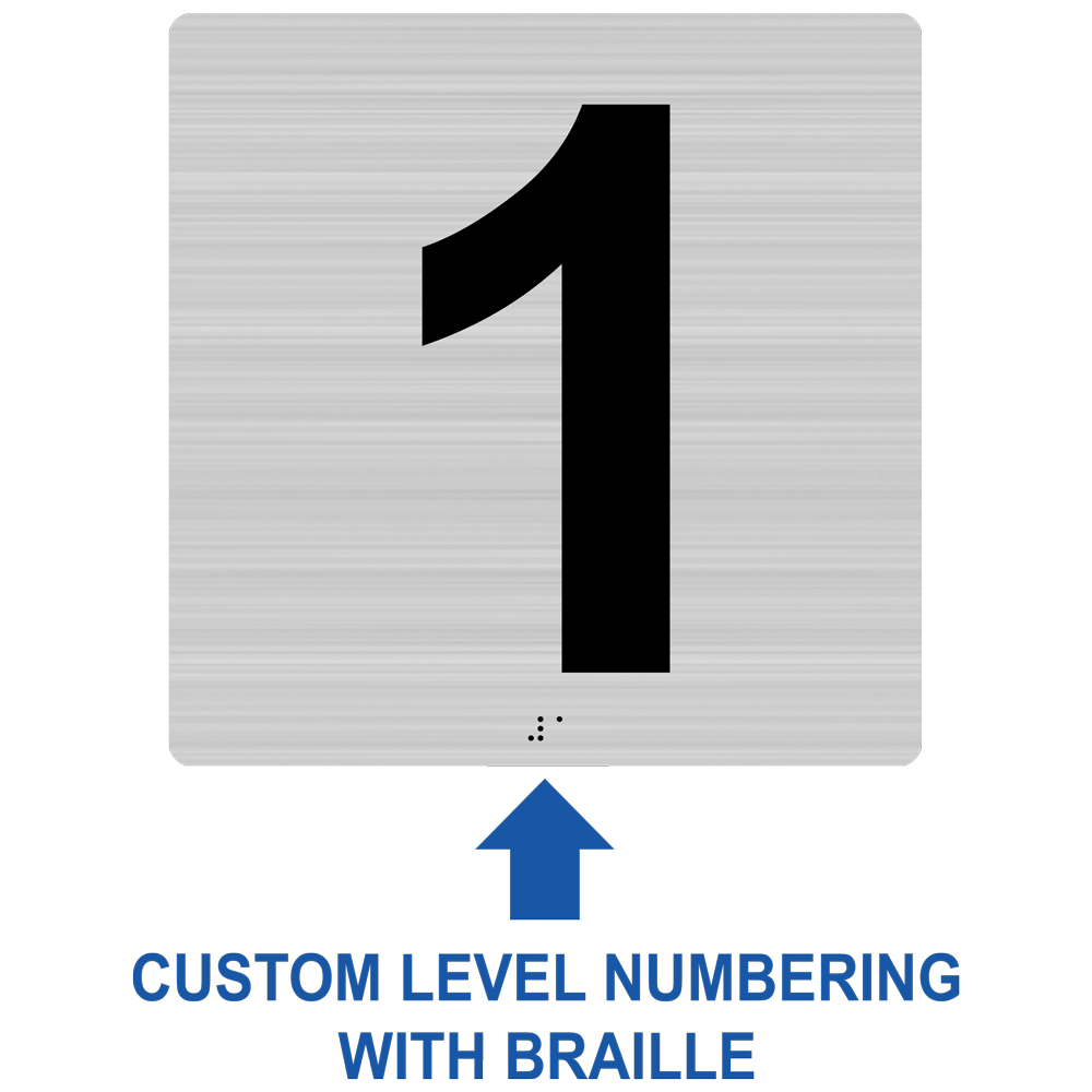 ADA Custom Level Numbering Braille Sign RSME-CUSTOM_BLKonBRSLVR