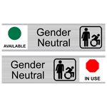 Sliding Gender Neutral (Available/In Use) Engraved Sign With Dynamic Accessibility Symbol EGRE-25520-SYM-SLIDE_BLKonSLVR