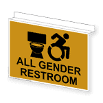 Ceiling Mount All Gender Restroom Sign With Dynamic Accessibility Symbol RRE-25305Ceiling-BLKonGLD