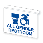 Ceiling Mount All Gender Restroom Sign With Dynamic Accessibility Symbol RRE-25305Ceiling-BLUonWHT