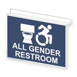 Ceiling Mount All Gender Restroom Sign With Dynamic Accessibility Symbol RRE-25305Ceiling-WHTonNavy