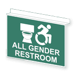 Ceiling Mount All Gender Restroom Sign With Dynamic Accessibility Symbol RRE-25305Ceiling-WHTonPNGRN