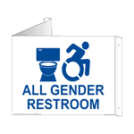 Triangle Mount All Gender Restroom Sign With Dynamic Accessibility Symbol RRE-25305Tri-BLUonWHT