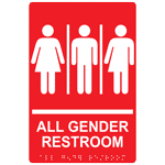 ADA All Gender Restroom Sign RRE-25413_WHTonRed Gender Neutral