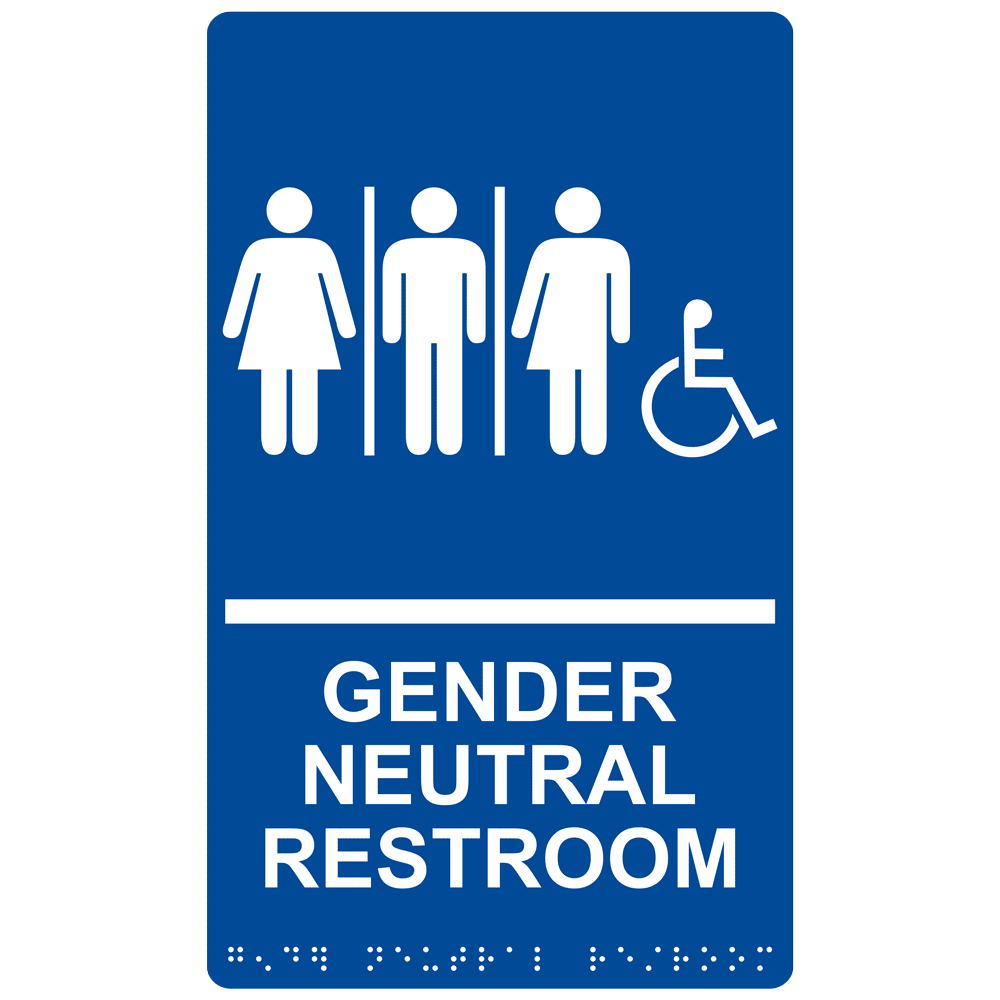 Blue ADA Braille Accessible Gender Neutral Restroom Sign With Symbol