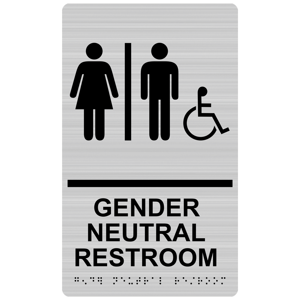 Portrait ADA Gender Neutral Restroom Sign RRE-31036_BLKonBRSLVR