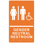 Orange ADA Braille Accessible Gender Neutral Restroom Sign RRE-31036_WHTonORNG