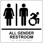 Square White All Gender Restroom Restroom Braille Sign With Dynamic Accessibility Symbol RRE-31960R-99_BLKonWHT