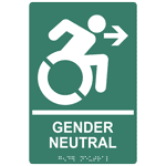 Green Gender Neutral Right Restroom Braille Sign With Dynamic Accessibility Symbol RRE-35212R-WHTonPNGRN