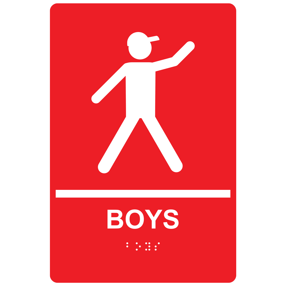 Portrait ADA Boys (Braille = Boys) Sign RRE-155_WHTonRed