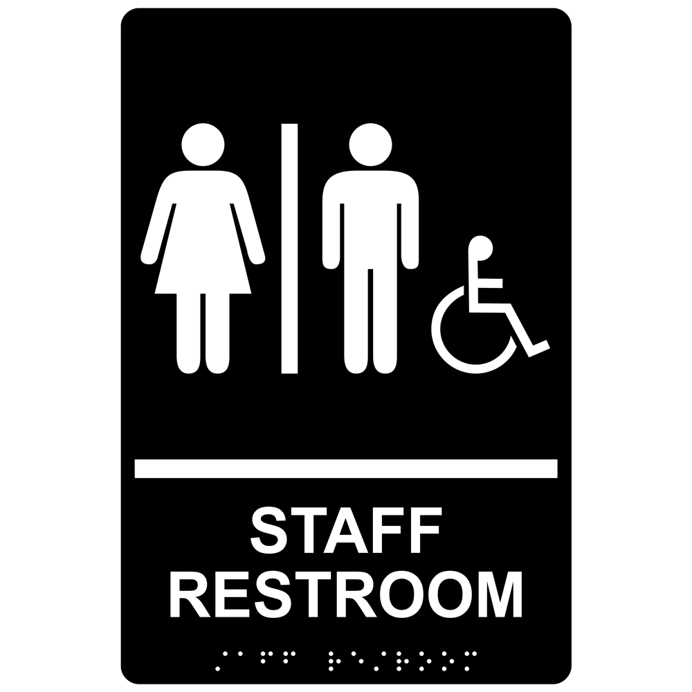 Black ADA Braille Accessible Staff Restroom Sign With Symbol