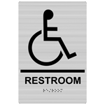 Portrait ADA Restroom (Braille = Restroom) Sign RRE-35193_BLKonBRSLVR