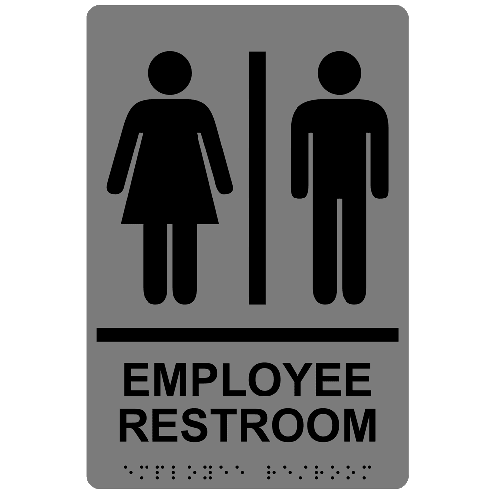 Gray ADA Braille Unisex EMPLOYEE RESTROOM Sign with Symbol